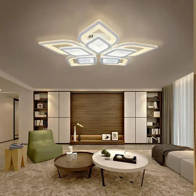 Πολυέλαιος LED με τηλεχειριστήριο DALIA 96W, 5 πέταλα, Κρύο/Ζεστό/Ουδέτερο φως, Ρυθμιζόμενο, Λευκό
