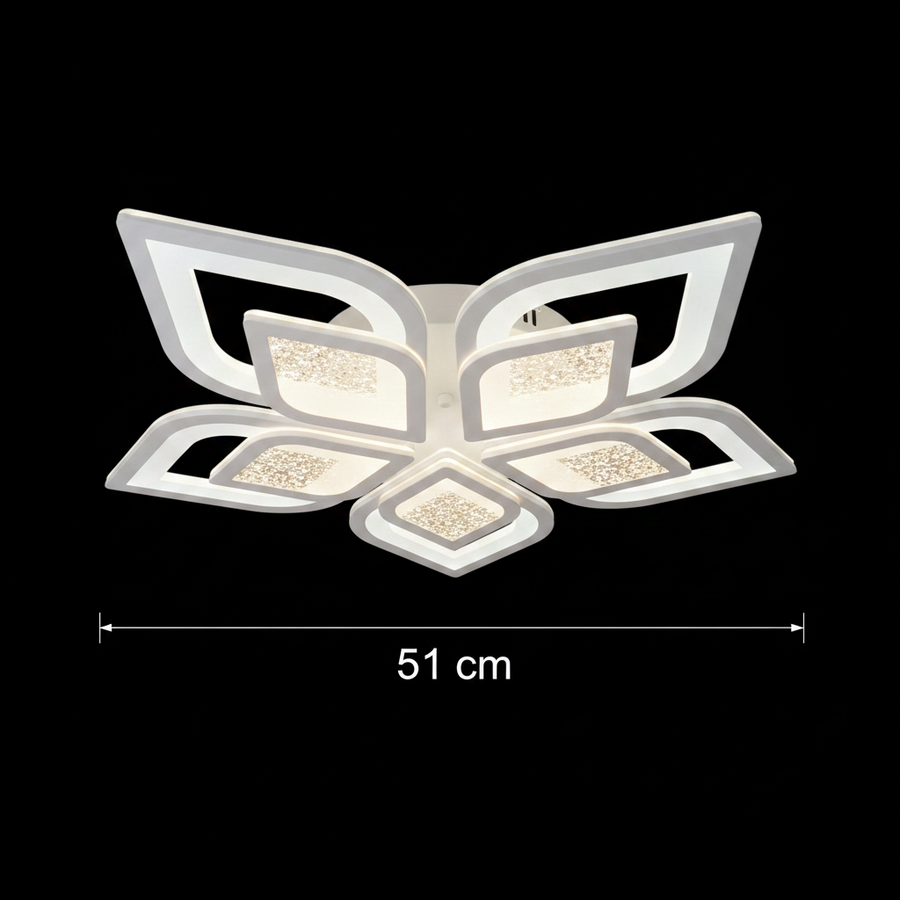 Πολυέλαιος LED με τηλεχειριστήριο DALIA 96W, 5 πέταλα, Κρύο/Ζεστό/Ουδέτερο φως, Ρυθμιζόμενο, Λευκό