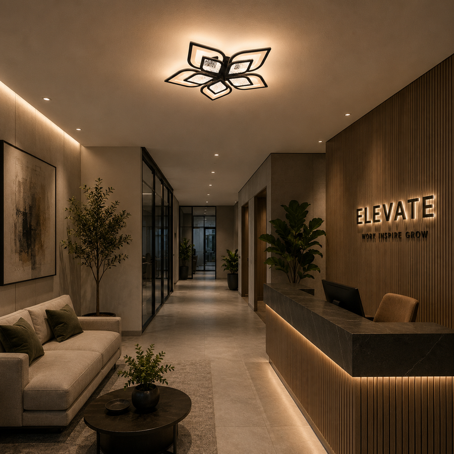 Πολυέλαιος LED με τηλεχειριστήριο DALIA 96W, 5 πέταλα, Κρύο/Ζεστό/Ουδέτερο φως, Ρυθμιζόμενο, Μαύρο