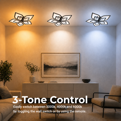 Πολυέλαιος LED με τηλεχειριστήριο DALIA 96W, 5 πέταλα, Κρύο/Ζεστό/Ουδέτερο φως, Ρυθμιζόμενο, Μαύρο