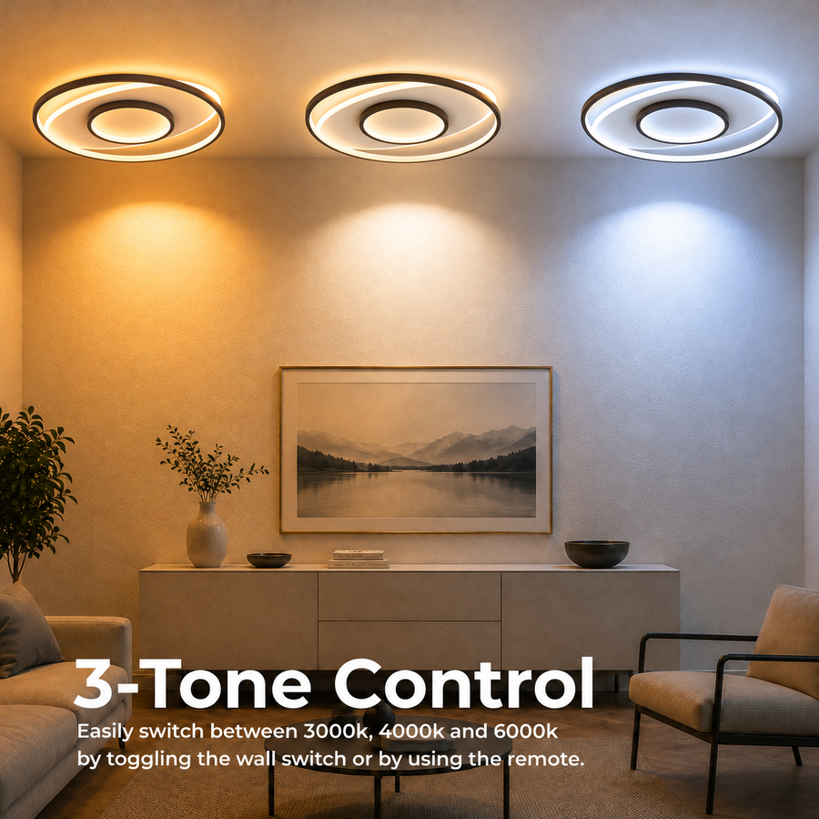 Πολυέλαιος LED με τηλεχειριστήριο FIGURATO, 63W, 3 κύκλοι, Κρύο/Ζεστό/Ουδέτερο φως, Ρυθμιζόμενο, Μαύρο