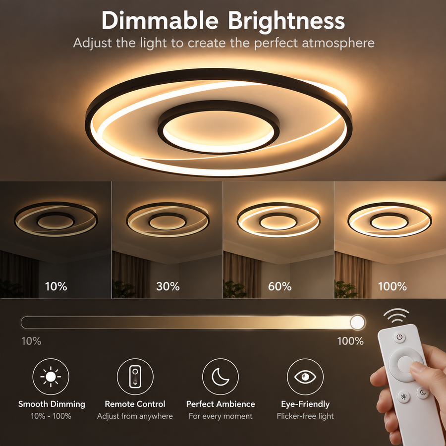 Πολυέλαιος LED με τηλεχειριστήριο FIGURATO, 63W, 3 κύκλοι, Κρύο/Ζεστό/Ουδέτερο φως, Ρυθμιζόμενο, Μαύρο