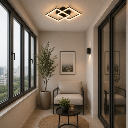 Πολυέλαιος LED με τηλεχειριστήριο GEO 29W, 2 Τετράγωνα, Κρύο/Ζεστό/Ουδέτερο φως, Ρυθμιζόμενο, Μεταλλικό και Ακρυλικό, Μαύρο