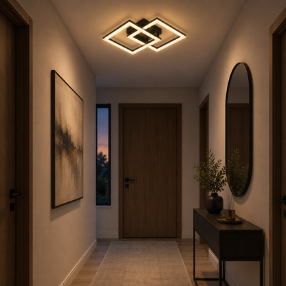 Πολυέλαιος LED με τηλεχειριστήριο GEO 29W, 2 Τετράγωνα, Κρύο/Ζεστό/Ουδέτερο φως, Ρυθμιζόμενο, Μεταλλικό και Ακρυλικό, Μαύρο