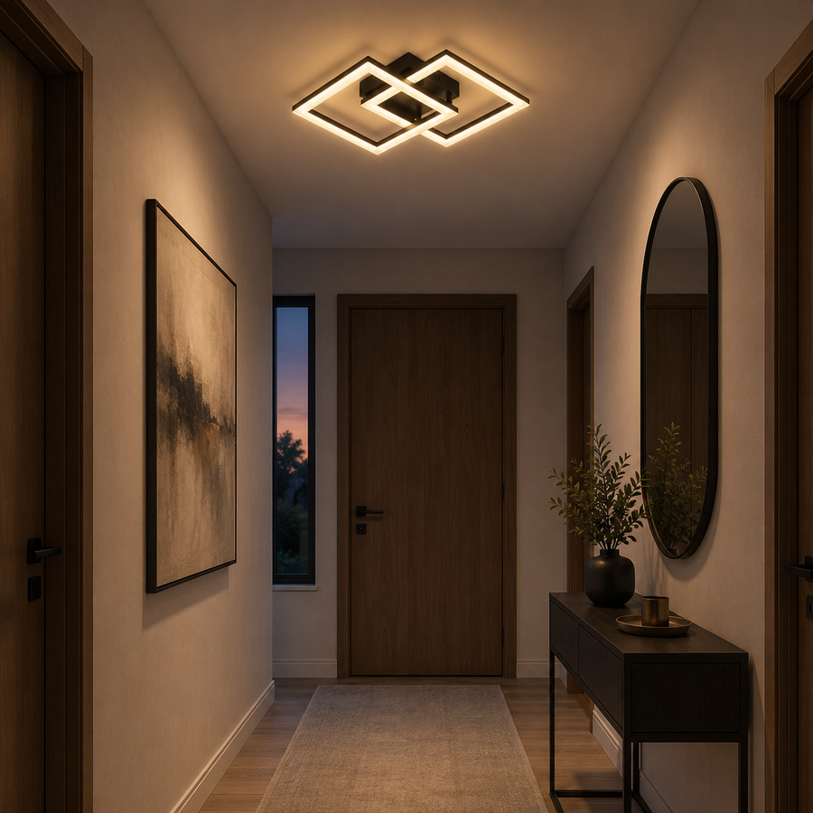 Πολυέλαιος LED με τηλεχειριστήριο GEO 29W, 2 Τετράγωνα, Κρύο/Ζεστό/Ουδέτερο φως, Ρυθμιζόμενο, Μεταλλικό και Ακρυλικό, Μαύρο