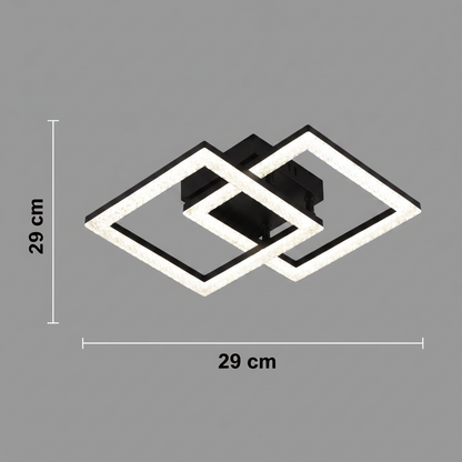 Πολυέλαιος LED με τηλεχειριστήριο GEO 29W, 2 Τετράγωνα, Κρύο/Ζεστό/Ουδέτερο φως, Ρυθμιζόμενο, Μεταλλικό και Ακρυλικό, Μαύρο