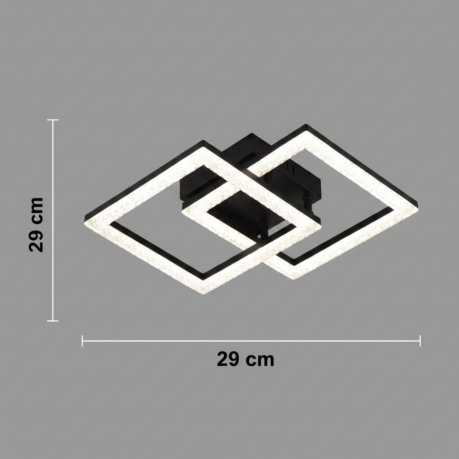 Πολυέλαιος LED με τηλεχειριστήριο GEO 29W, 2 Τετράγωνα, Κρύο/Ζεστό/Ουδέτερο φως, Ρυθμιζόμενο, Μεταλλικό και Ακρυλικό, Μαύρο