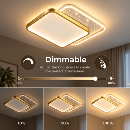 Πολυέλαιος LED με τηλεχειριστήριο GILDRA 48W, 2 Τετράγωνα, Κρύο/Ζεστό/Ουδέτερο φως, Ρυθμιζόμενο, Χρυσό