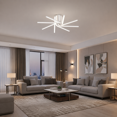 Πολυέλαιος IBANE LED με τηλεχειριστήριο, 8 πηγές, 3000K/4000K/6000K, 144W, Metal and Silicon, Λευκό