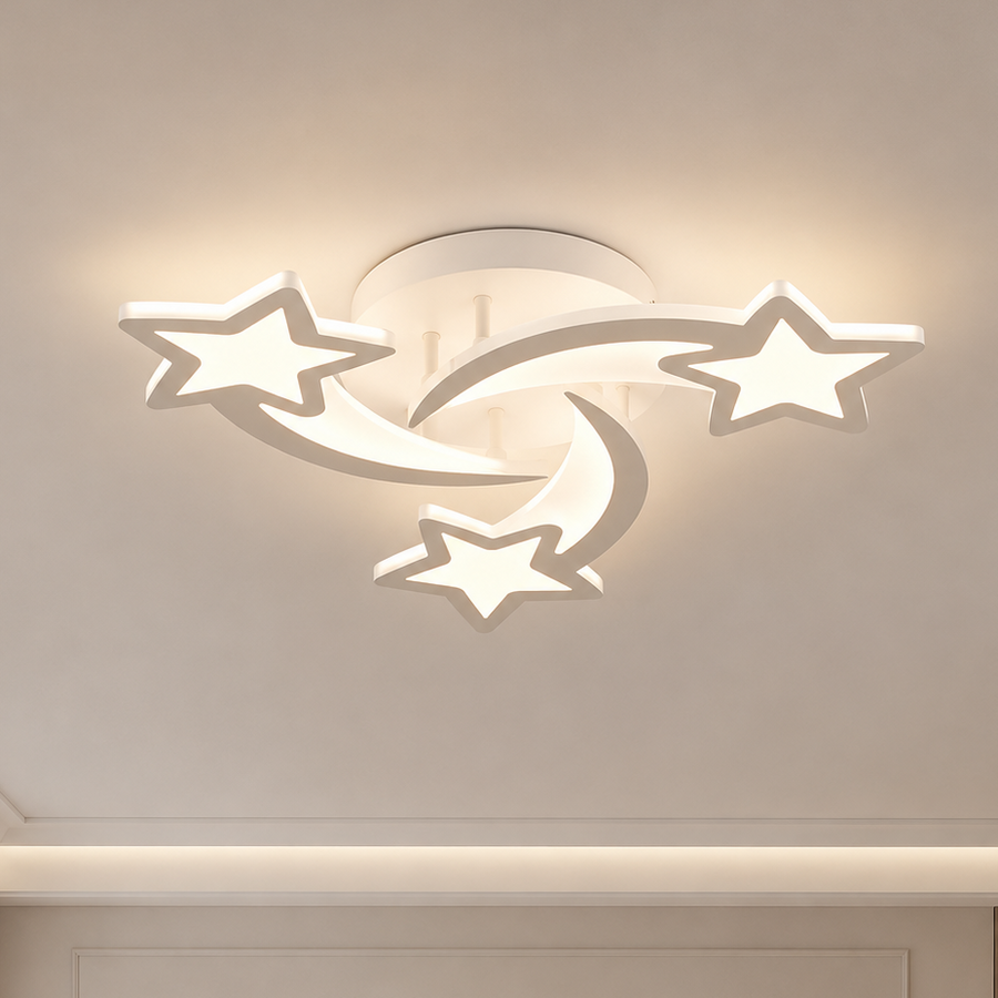 Πολυέλαιος LED με τηλεχειριστήριο IPOMOEA 51W, 3 αστέρια, κρύο/θερμό/ουδέτερο φως, ρυθμιζόμενο, λευκό, μέταλλο και ακρυλικό
