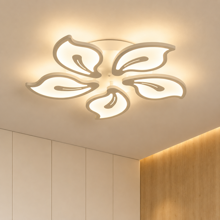 Πολυέλαιος LED με τηλεχειριστήριο JASMINE 73W, 5 πέταλα, Κρύο/Ζεστό/Ουδέτερο φως, Ρυθμιζόμενο, Λευκό