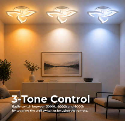 Πολυέλαιος LED με τηλεχειριστήριο LOTUS 32W, 3 πέταλα, Κρύο/Ζεστό/Ουδέτερο φως, Ρυθμιζόμενο, Λευκό