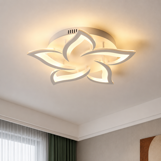 Πολυέλαιος LED με τηλεχειριστήριο LOTUS 54W, 5 πέταλα, Κρύο/Ζεστό/Ουδέτερο φως, Ρυθμιζόμενο, Λευκό