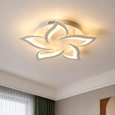 Πολυέλαιος LED με τηλεχειριστήριο LOTUS 54W, 5 πέταλα, Κρύο/Ζεστό/Ουδέτερο φως, Ρυθμιζόμενο, Λευκό