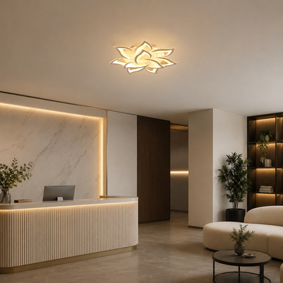 Πολυέλαιος LED με τηλεχειριστήριο LOTUS 91W, 9 πέταλα, Κρύο/Ζεστό/Ουδέτερο φως, Ρυθμιζόμενο, Λευκό