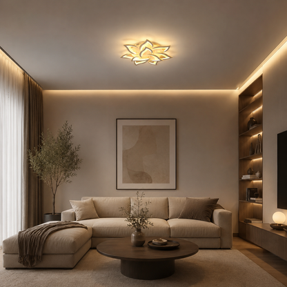 Πολυέλαιος LED με τηλεχειριστήριο LOTUS 91W, 9 πέταλα, Κρύο/Ζεστό/Ουδέτερο φως, Ρυθμιζόμενο, Λευκό