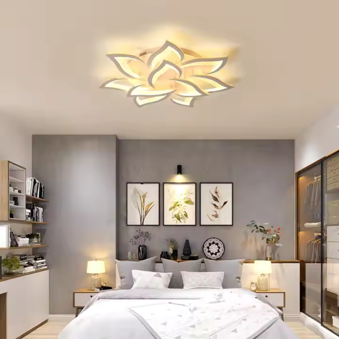 Πολυέλαιος LED με τηλεχειριστήριο LOTUS 91W, 9 πέταλα, κρύο/ζεστό/ουδέτερο φως, ρυθμιζόμενο, λευκός πολυέλαιος LED με τηλεχειριστήριο Προεπιλεγμένος τίτλος Alessandro Design