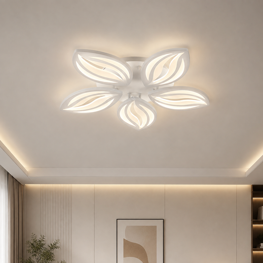 Πολυέλαιος LED με τηλεχειριστήριο ORCHID 66W, 5 πέταλα, κρύο/ζεστό/ουδέτερο φως, ρυθμιζόμενο, λευκό, μέταλλο και ακρυλικό