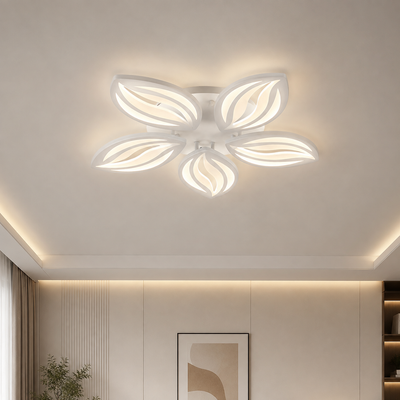 Πολυέλαιος LED με τηλεχειριστήριο ORCHID 66W, 5 πέταλα, κρύο/ζεστό/ουδέτερο φως, ρυθμιζόμενο, λευκό, μέταλλο και ακρυλικό