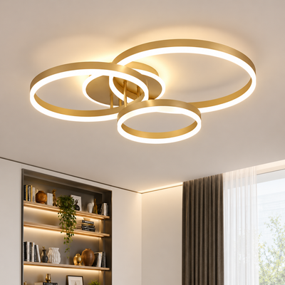 Πολυέλαιος LED με τηλεχειριστήριο RIGA LILITH 68W, 3 Κύκλοι, Κρύο/Ζεστό/Ουδέτερο φως, Ρυθμιζόμενο, Γυαλιστερό χρυσό