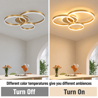 Πολυέλαιος LED με τηλεχειριστήριο RIGA LILITH 68W, 3 Κύκλοι, Κρύο/Ζεστό/Ουδέτερο φως, Ρυθμιζόμενο, Γυαλιστερό χρυσό