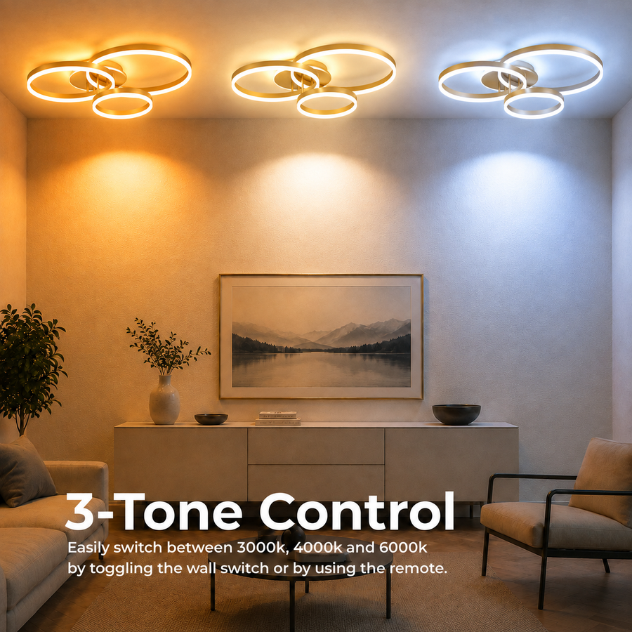 Πολυέλαιος LED με τηλεχειριστήριο RIGA LILITH 68W, 3 Κύκλοι, Κρύο/Ζεστό/Ουδέτερο φως, Ρυθμιζόμενο, Γυαλιστερό χρυσό