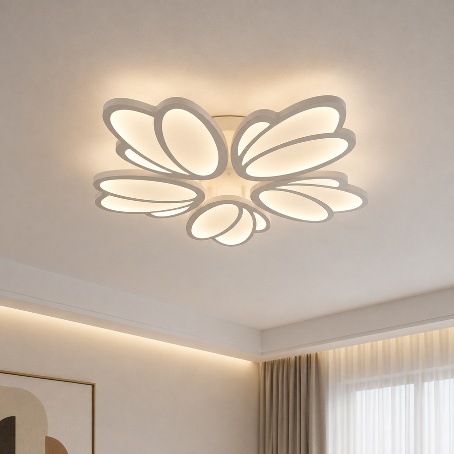 Πολυέλαιος LED με τηλεχειριστήριο TULIP 81W, 5 Πέταλα, Κρύο/Ζεστό/Ουδέτερο φως, Ρυθμιζόμενο, Λευκό