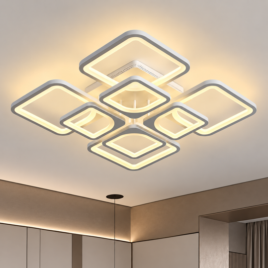 Πολυέλαιος LED με τηλεχειριστήριο ZOE 138W, 8 Τετράγωνα, Κρύο/Ζεστό/Ουδέτερο φως, Ρυθμιζόμενο, Λευκό