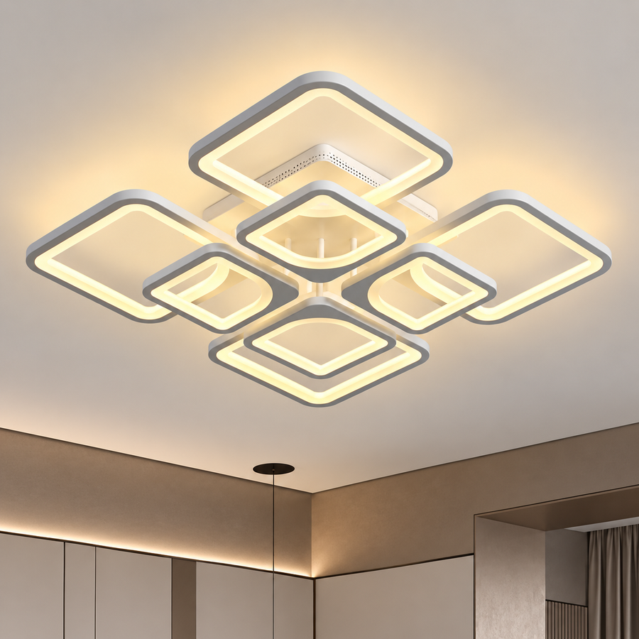 Πολυέλαιος LED με τηλεχειριστήριο ZOE 138W, 8 Τετράγωνα, Κρύο/Ζεστό/Ουδέτερο φως, Ρυθμιζόμενο, Λευκό