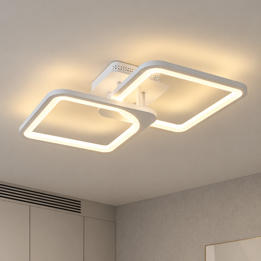 Πολυέλαιος LED με τηλεχειριστήριο ZOE 41W, 2 Τετράγωνα, Κρύο/Ζεστό/Ουδέτερο φως, Ρυθμιζόμενο, Λευκό