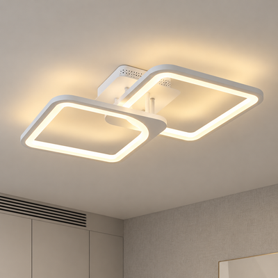 Πολυέλαιος LED με τηλεχειριστήριο ZOE 41W, 2 Τετράγωνα, Κρύο/Ζεστό/Ουδέτερο φως, Ρυθμιζόμενο, Λευκό