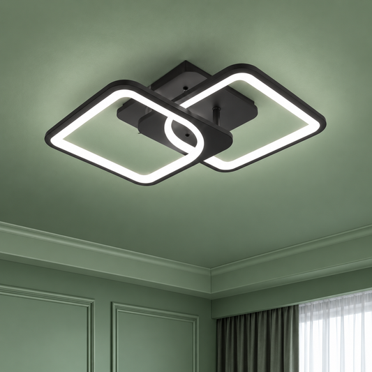 Πολυέλαιος LED με τηλεχειριστήριο ZOE 41W, 2 Τετράγωνα, Κρύο/Ζεστό/Ουδέτερο φως, Ρυθμιζόμενο, Μαύρο