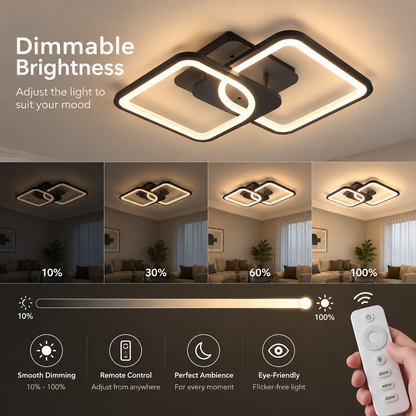 Πολυέλαιος LED με τηλεχειριστήριο ZOE 41W, 2 Τετράγωνα, Κρύο/Ζεστό/Ουδέτερο φως, Ρυθμιζόμενο, Μαύρο