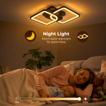 Πολυέλαιος LED με τηλεχειριστήριο ZOE 41W, 2 Τετράγωνα, Κρύο/Ζεστό/Ουδέτερο φως, Ρυθμιζόμενο, Μαύρο
