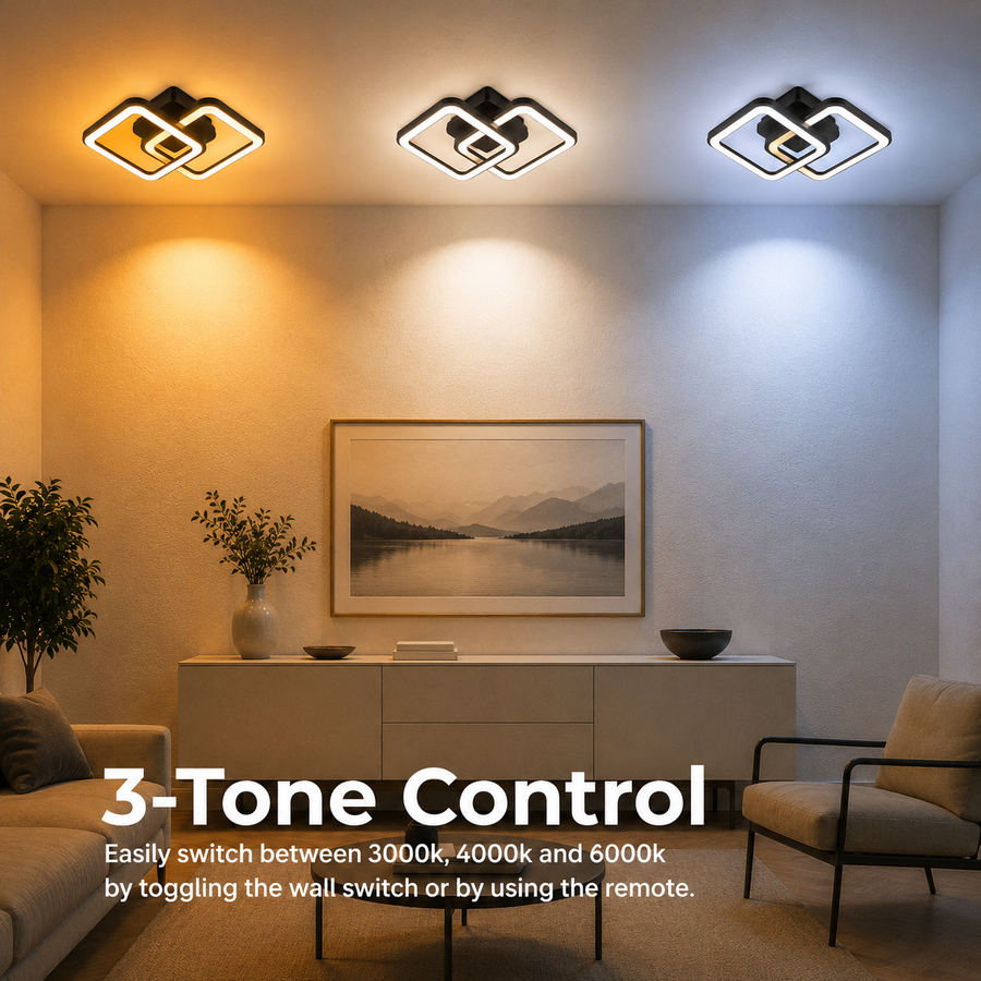 Πολυέλαιος LED με τηλεχειριστήριο ZOE 41W, 2 Τετράγωνα, Κρύο/Ζεστό/Ουδέτερο φως, Ρυθμιζόμενο, Μαύρο