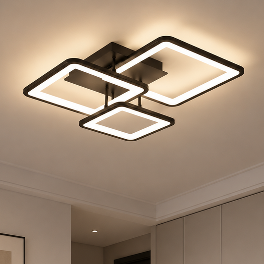 Πολυέλαιος LED με τηλεχειριστήριο ZOE 60W, 3 Τετράγωνα, Κρύο/Ζεστό/Ουδέτερο φως, Ρυθμιζόμενο, Μαύρο, Μεταλλικό και Ακρυλικό
