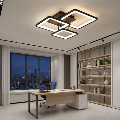 Πολυέλαιος LED με τηλεχειριστήριο ZOE 60W, 3 Τετράγωνα, Κρύο/Ζεστό/Ουδέτερο φως, Ρυθμιζόμενο, Μαύρο, Μεταλλικό και Ακρυλικό