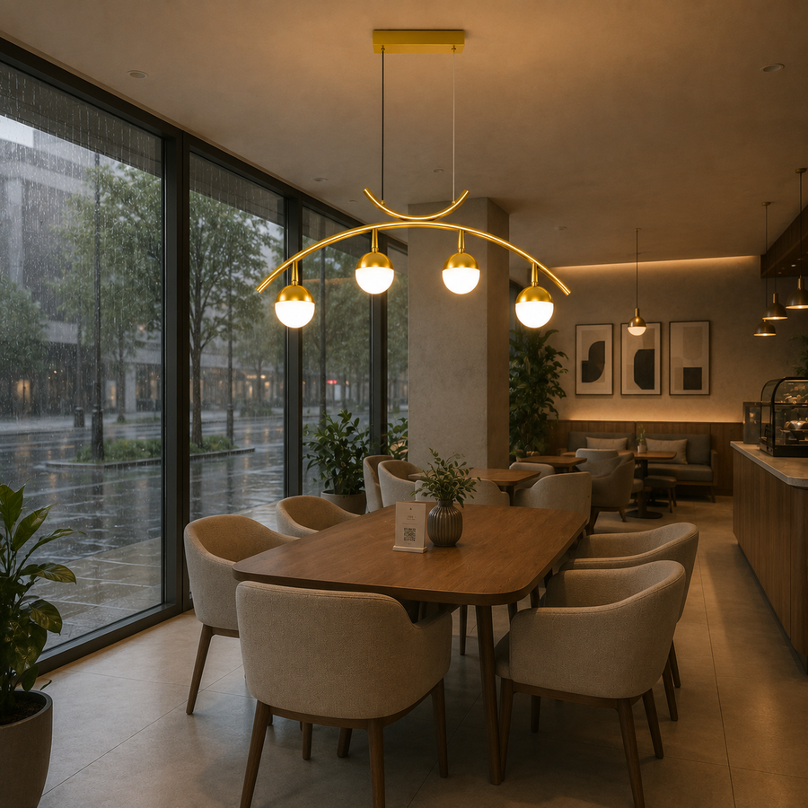 Κρεμαστός πολυέλαιος LED PAAMIUT 34W, 4 πηγές φωτός, Κρύο/Ζεστό/Ουδέτερο φως, Χρυσό, Ρυθμιζόμενο ύψος