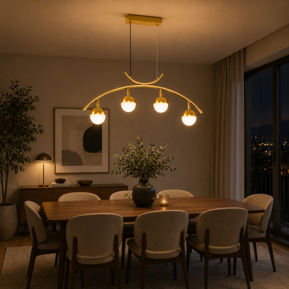 Κρεμαστός πολυέλαιος LED PAAMIUT 34W, 4 πηγές φωτός, Κρύο/Ζεστό/Ουδέτερο φως, Χρυσό, Ρυθμιζόμενο ύψος