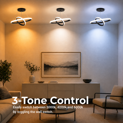 Κρεμαστός πολυέλαιος LED RICCI 25W, 2 κύκλοι, Κρύο/Ζεστό/Ουδέτερο φως, Μαύρο, Ρυθμιζόμενο ύψος