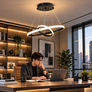 Κρεμαστός πολυέλαιος LED RICCI 25W, 2 κύκλοι, Κρύο/Ζεστό/Ουδέτερο φως, Μαύρο, Ρυθμιζόμενο ύψος