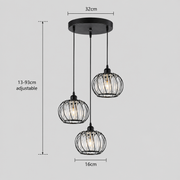 Monica Chandelier, 3 X E27, Μαύρο, Μεταλλικό και Γυαλί