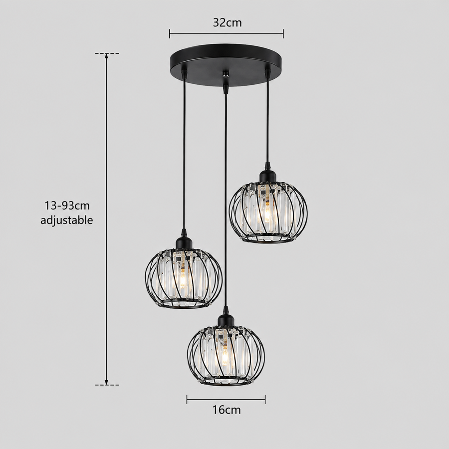 Monica Chandelier, 3 X E27, Μαύρο, Μεταλλικό και Γυαλί
