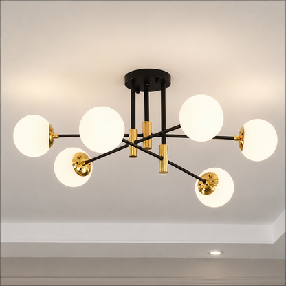 Στρογγυλός πολυέλαιος White Globe, PENTHOUSE Lounge, 6xE27, Μαύρο / Χρυσό, Μεταλλικό