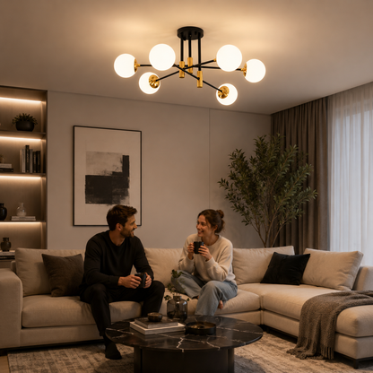 Στρογγυλός πολυέλαιος White Globe, PENTHOUSE Lounge, 6xE27, Μαύρο / Χρυσό, Μεταλλικό