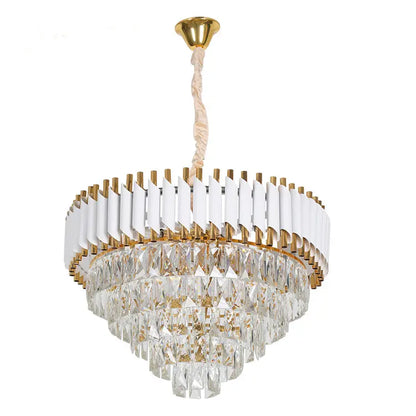 Crystal πολυέλαιος Βερσαλλίες Eleganza 7x E14, διάμετρος 49cm, γυαλιστερό και λευκό χρυσό, ρυθμιζόμενο ύψος