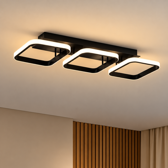Πολυέλαιος LED VERTEX 34W, 3 Τετράγωνα, Γραμμικό, Κρύο/Ζεστό/Ουδέτερο φως, Μαύρο