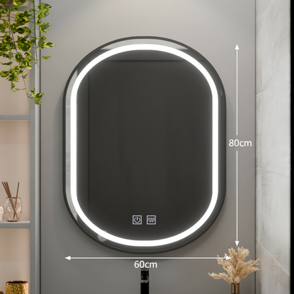 Οβάλ καθρέφτης LED 60x80cm VETRO Touch Dimmable Demister System, Μαύρο πλαίσιο