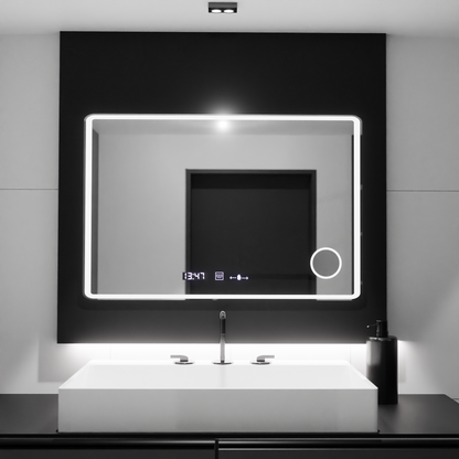 Ορθογώνιος καθρέφτης LED 120x80 Aura Riflesso Puro MotionGlow Marcello, Σύστημα αποθάμβωσης, Θερμόμετρο και ρολόι, Dimable Mirrors Marcello Προεπιλεγμένος τίτλος Alessandro Design