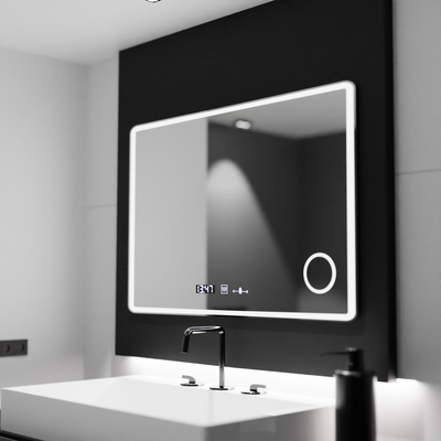 Ορθογώνιος καθρέφτης LED 120x80 Aura Riflesso Puro MotionGlow Marcello, Σύστημα Demister, Θερμόμετρο και Ρολόι, Ρυθμιζόμενο